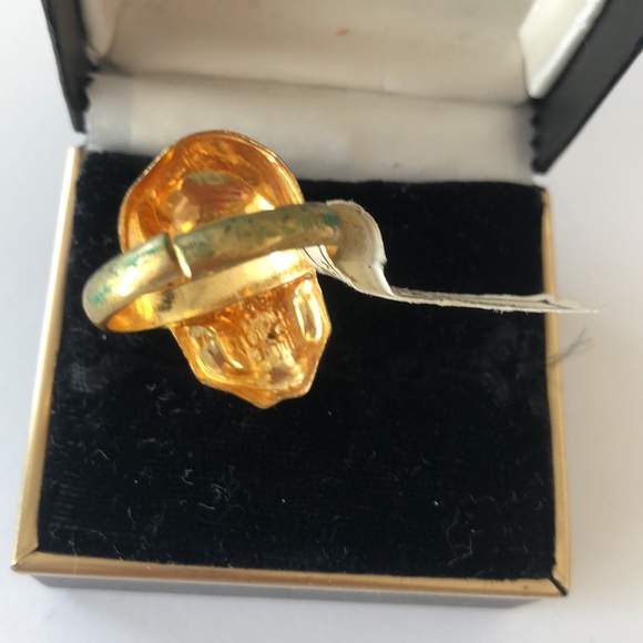Vintage Made in Western Germany Gold Tone Enamel scull Ring w/Tag adjustable - Picture 2 of 10